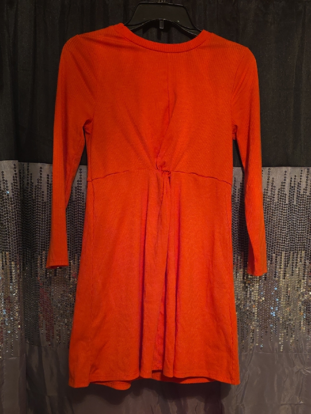 Girls' Long Sleeve Orange Tie-Front Dress